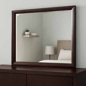 HomeRoots 36" Merlot Wood Framed Dresser Mirror – Elegant Beveled Design for Stylish Bedroom Décor Upgrade 486456