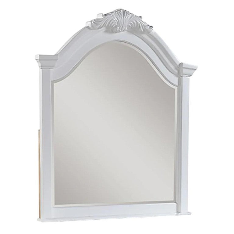 HomeRoots 43 Inch Solid Wood Dresser Mirror in White Crowned Frame for Bedroom Vanity 486460