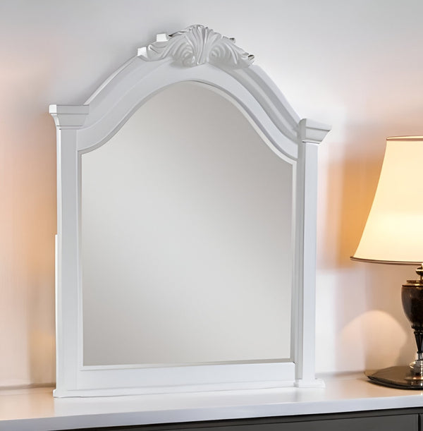 Homeroots 43" White Finish Arch Dresser Mirror  Wood,Mirror 486460