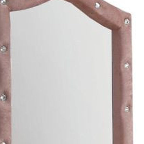 Homeroots 30" Pink Fabric Dresser Mirror  Upholstered,Composite Wood 486461