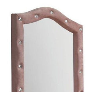 Homeroots 30" Pink Fabric Dresser Mirror  Upholstered,Composite Wood 486461
