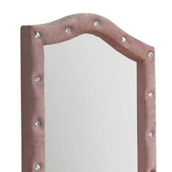 Homeroots 30" Pink Fabric Dresser Mirror  Upholstered,Composite Wood 486461