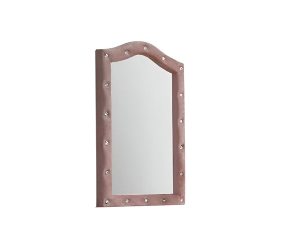 Homeroots 30" Pink Fabric Dresser Mirror  Upholstered,Composite Wood 486461