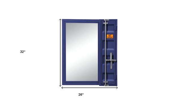 Homeroots 32" Blue Finish Dresser Mirror  Metal,Mirror,Composite Wood 486464