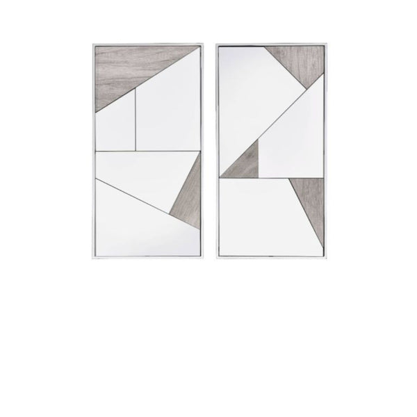 Homeroots Set Of Two Chrome And Natural Framed Accent Mirror  Metal,Mirror,Composite Wood 486472