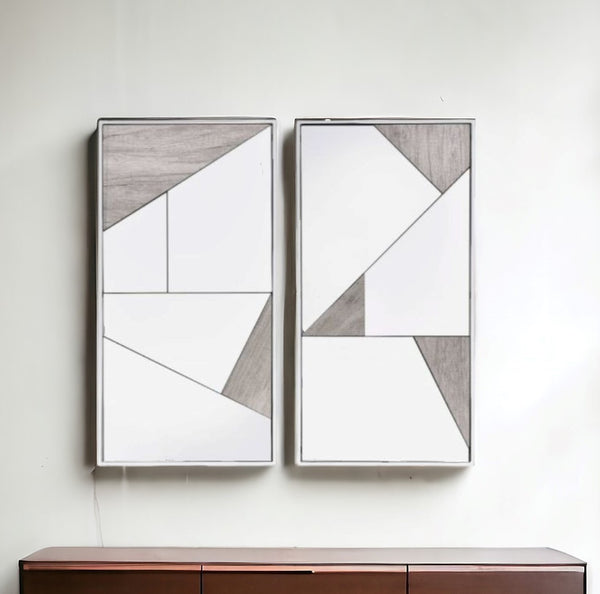 Homeroots Set Of Two Chrome And Natural Framed Accent Mirror  Metal,Mirror,Composite Wood 486472