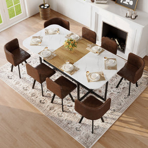 English Elm 9-piece Square Dining Set Seats 8 with Suede Chairs and Two-tone Metal Frame Brown,White,Wood W3875S00145