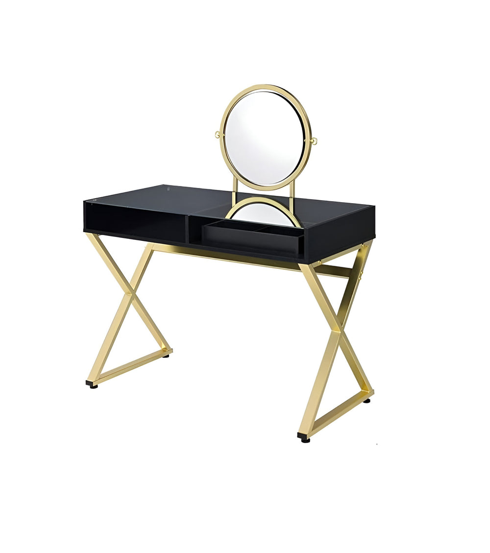 Homeroots 42" Black And Gold Mirrored Dresser  Manufactured Wood 486499