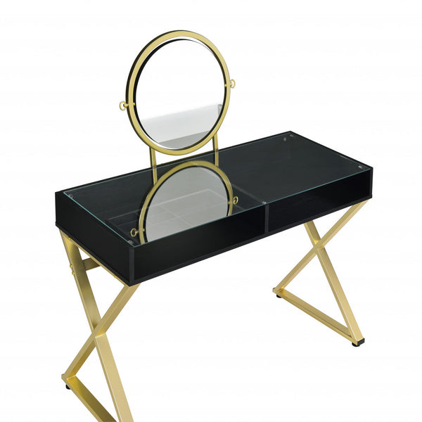 Homeroots 42" Black And Gold Mirrored Dresser  Manufactured Wood 486499