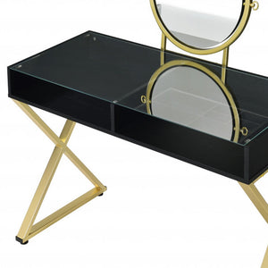 Homeroots 42" Black And Gold Mirrored Dresser  Manufactured Wood 486499