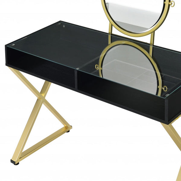 Homeroots 42" Black And Gold Mirrored Dresser  Manufactured Wood 486499