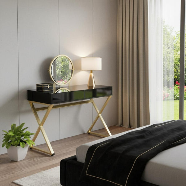 HomeRoots 42" Black and Gold Mirrored Dresser – Chic Modern Storage Solution for Stylish Bedroom Organization 486499