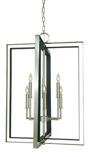 Framburg 6-light Modern Minimalist Chandelier With Rectangular Frames – Elegant Us-made Design For Any Space Brushed Nickel With Matte Black Metal 4865 Bn/Mblack