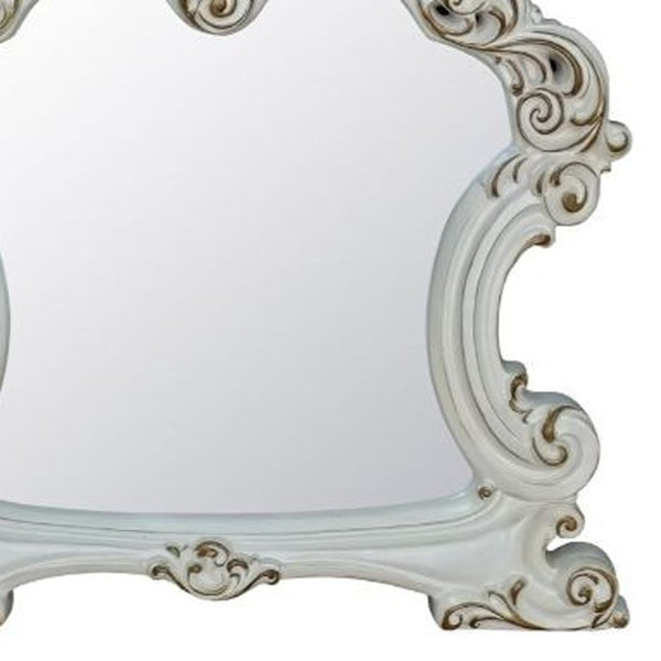Homeroots 45" Antique Pearl Finish Irregular Dresser Mirror  Mirror,Pu,Wood (Aspen,Poplar),Veneer,Poly,Resin,Mdf 486510