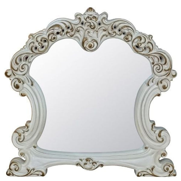 Homeroots 45" Antique Pearl Finish Irregular Dresser Mirror  Mirror,Pu,Wood (Aspen,Poplar),Veneer,Poly,Resin,Mdf 486510