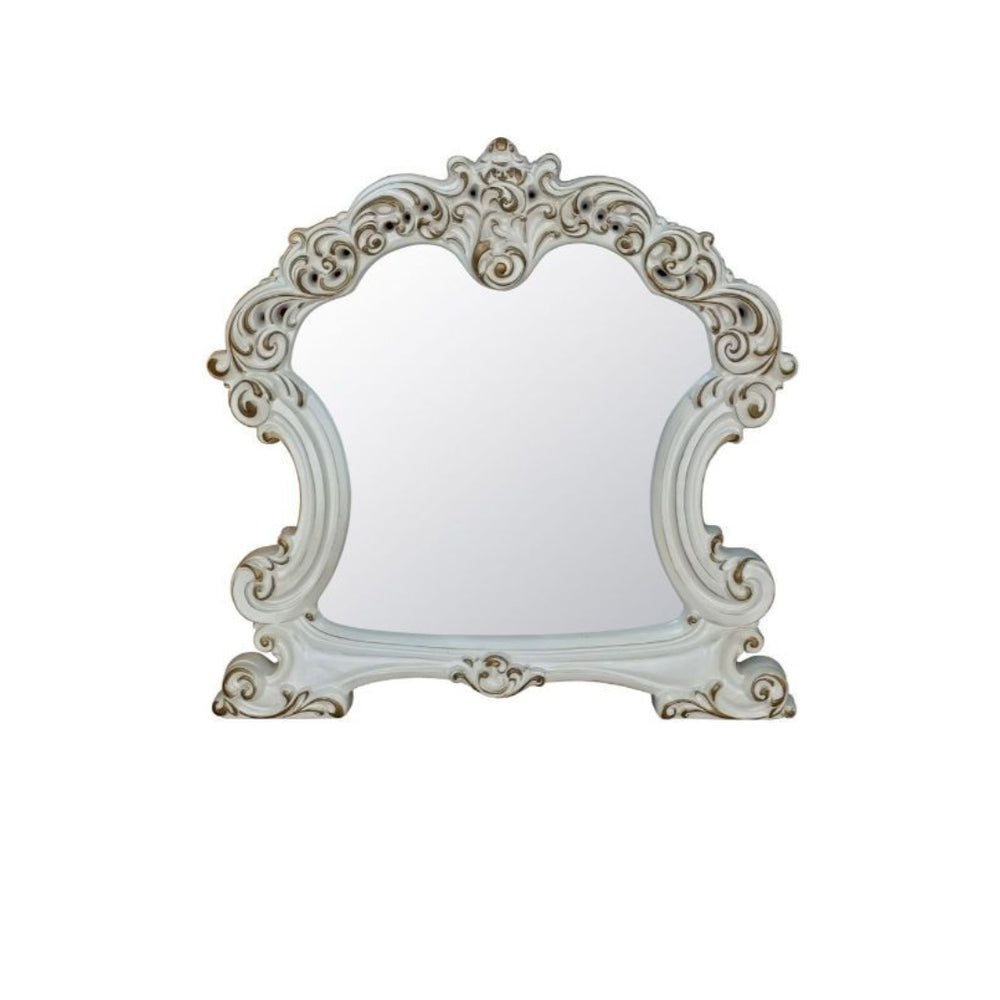 Homeroots 45" Antique Pearl Finish Irregular Dresser Mirror  Mirror,Pu,Wood (Aspen,Poplar),Veneer,Poly,Resin,Mdf 486510