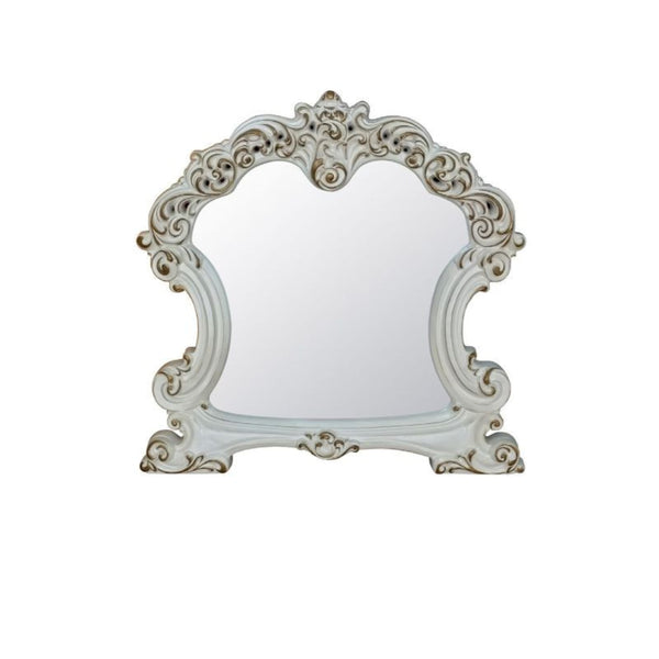 Homeroots 45" Antique Pearl Finish Irregular Dresser Mirror  Mirror,Pu,Wood (Aspen,Poplar),Veneer,Poly,Resin,Mdf 486510