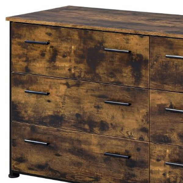 Homeroots 59" Brown And Black Six Drawer Double Dresser  Manufactured Wood 486514