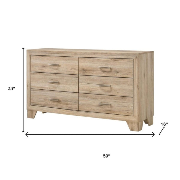 HomeRoots 59" Rustic Double Dresser with Six Drawers for Stylish Storage – Perfect for Modern Bedrooms! Natural 486515