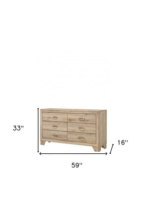 Homeroots 59" Natural Brown Manufactured Wood Six Drawer Double Dresser  Manufactured Wood 486515