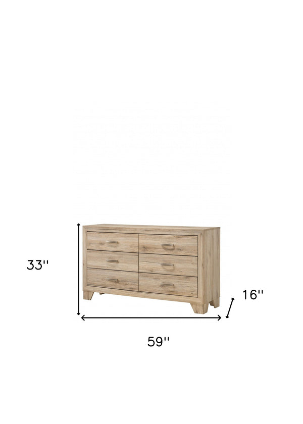 Homeroots 59" Natural Brown Manufactured Wood Six Drawer Double Dresser  Manufactured Wood 486515