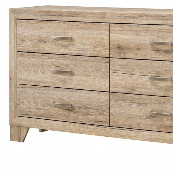 Homeroots 59" Natural Brown Manufactured Wood Six Drawer Double Dresser  Manufactured Wood 486515