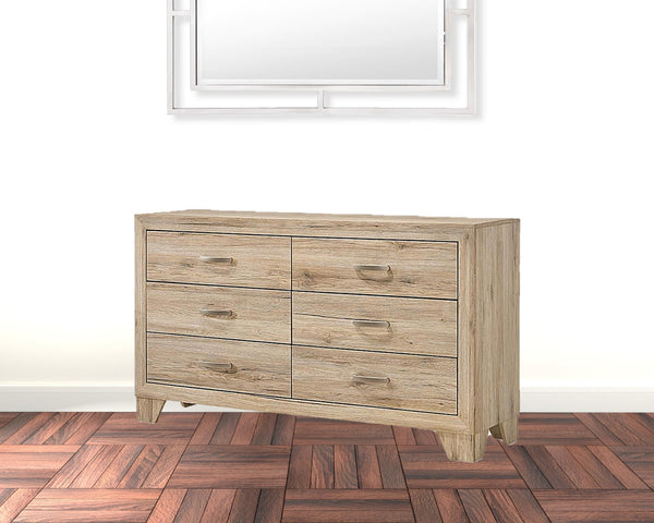 Homeroots 59" Natural Brown Manufactured Wood Six Drawer Double Dresser  Manufactured Wood 486515