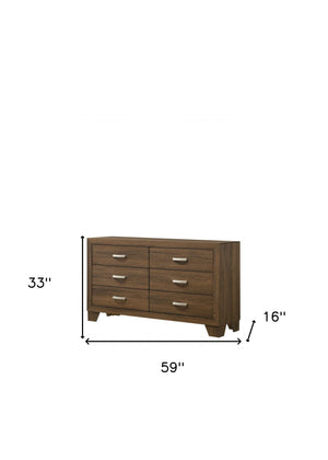 Homeroots 59" Brown Solid And Manufactured Wood Six Drawer Double Dresser  Solid And Manufactured Wood 486516