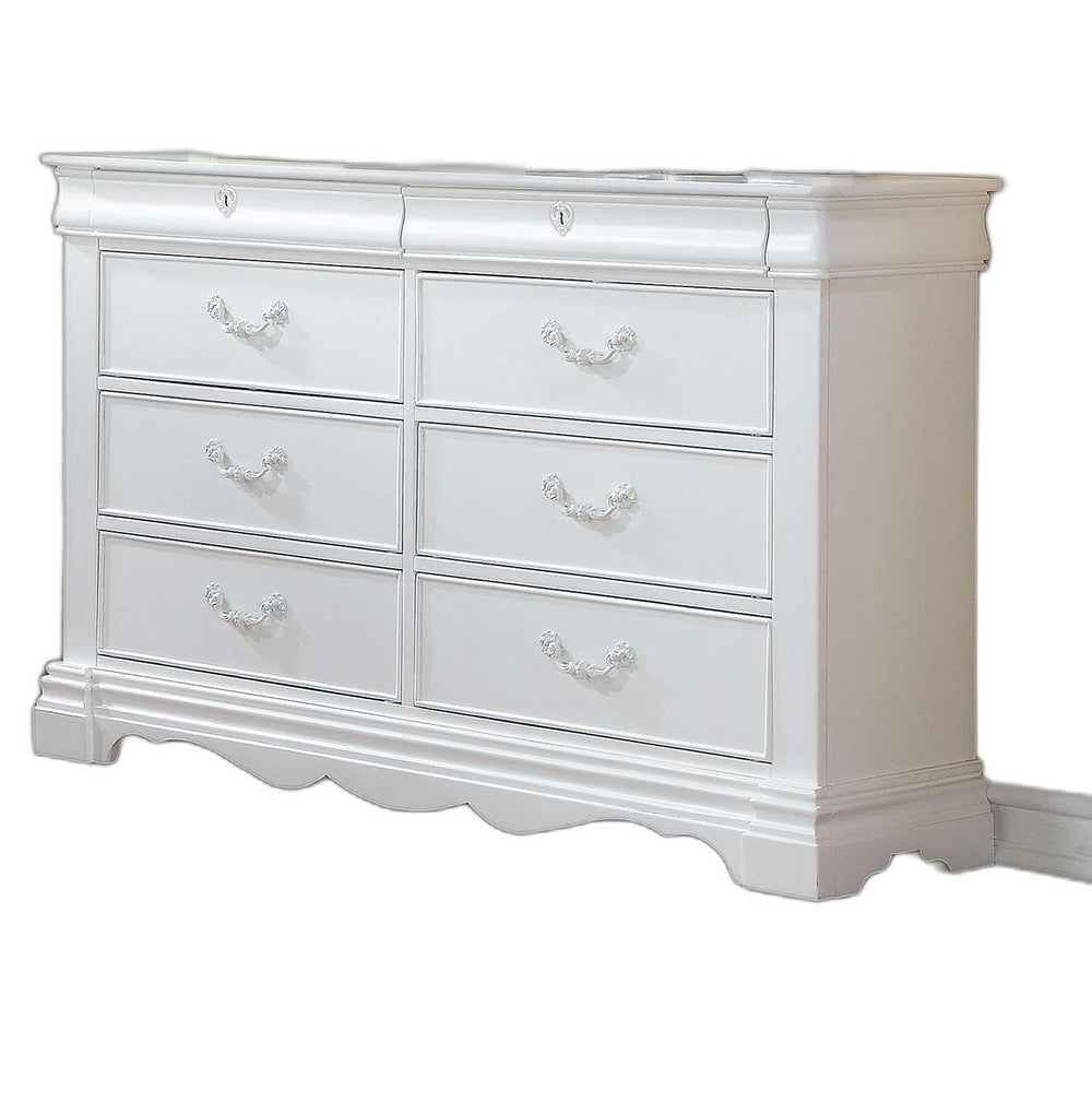 Homeroots 56" White Solid Wood Eight Drawer Double Dresser  Solid Wood 486517