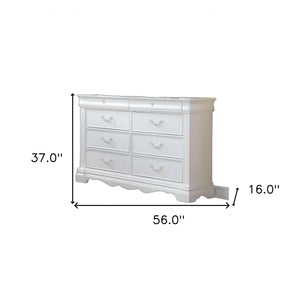 Homeroots 56" White Solid Wood Eight Drawer Double Dresser  Solid Wood 486517
