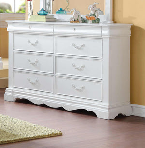 Homeroots 56" White Solid Wood Eight Drawer Double Dresser  Solid Wood 486517