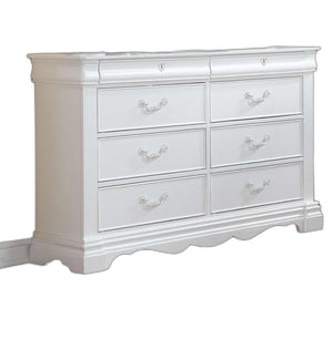 Homeroots 56" White Solid Wood Eight Drawer Double Dresser  Solid Wood 486517