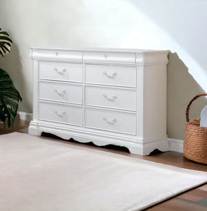 Homeroots 56" White Solid Wood Eight Drawer Double Dresser  Solid Wood 486517