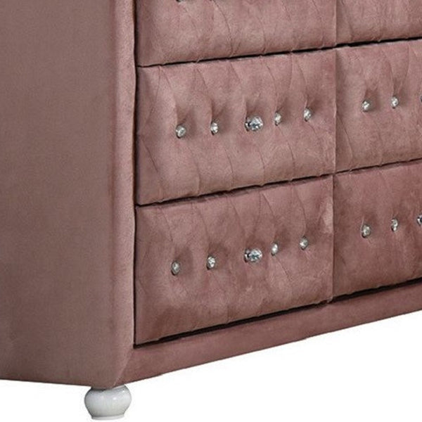 Homeroots 40" Pink Solid And Manufactured Wood Six Drawer Double Dresser  Solid And Manufactured Wood 486518
