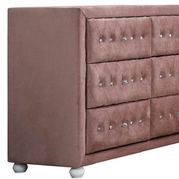 Homeroots 40" Pink Solid And Manufactured Wood Six Drawer Double Dresser  Solid And Manufactured Wood 486518