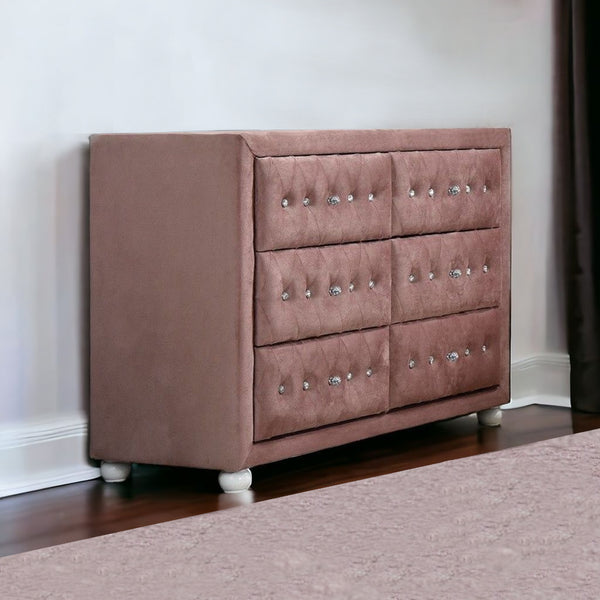 Homeroots 40" Pink Solid And Manufactured Wood Six Drawer Double Dresser  Solid And Manufactured Wood 486518