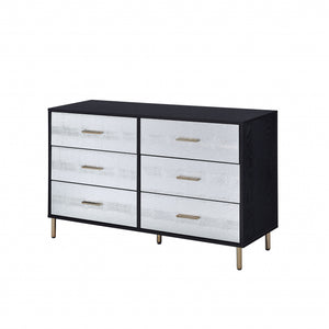 Homeroots 47" Black  Silver And Gold Faux Croc Design Six Drawer Double Dresser  Manufactured Wood 486520
