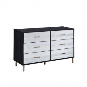 Homeroots 47" Black  Silver And Gold Faux Croc Design Six Drawer Double Dresser  Manufactured Wood 486520