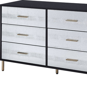 Homeroots 47" Black  Silver And Gold Faux Croc Design Six Drawer Double Dresser  Manufactured Wood 486520