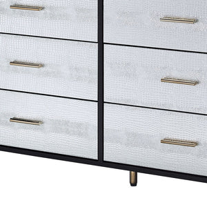 Homeroots 47" Black  Silver And Gold Faux Croc Design Six Drawer Double Dresser  Manufactured Wood 486520