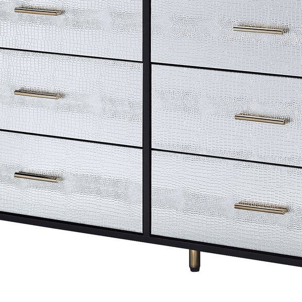 Homeroots 47" Black  Silver And Gold Faux Croc Design Six Drawer Double Dresser  Manufactured Wood 486520