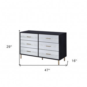 Homeroots 47" Black  Silver And Gold Faux Croc Design Six Drawer Double Dresser  Manufactured Wood 486520