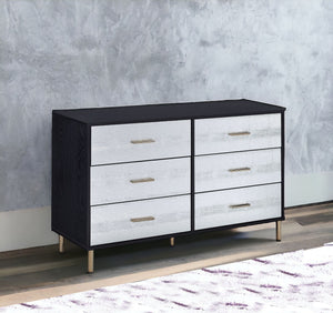 Homeroots 47" Black  Silver And Gold Faux Croc Design Six Drawer Double Dresser  Manufactured Wood 486520