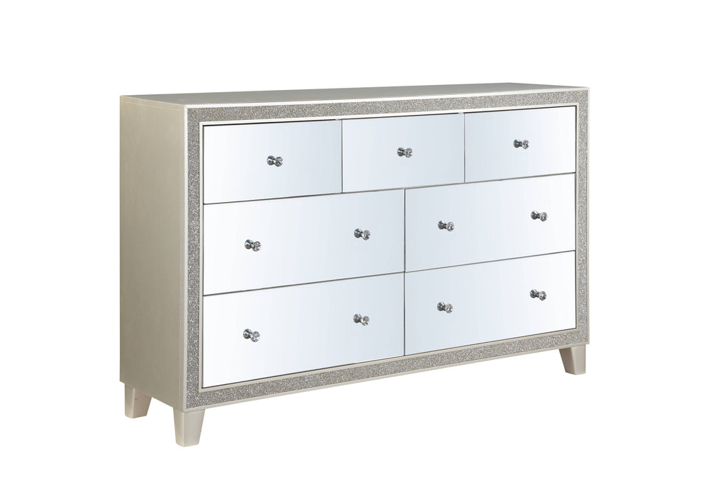 Homeroots 63" Champagne Solid And Manufactured Wood Mirrored Seven Drawer Triple Dresser  Solid And Manufactured Wood 486521