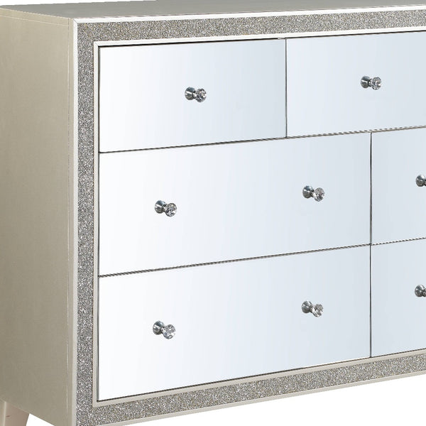 Homeroots 63" Champagne Solid And Manufactured Wood Mirrored Seven Drawer Triple Dresser  Solid And Manufactured Wood 486521