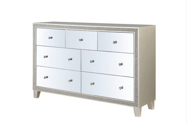 Homeroots 63" Champagne Solid And Manufactured Wood Mirrored Seven Drawer Triple Dresser  Solid And Manufactured Wood 486521