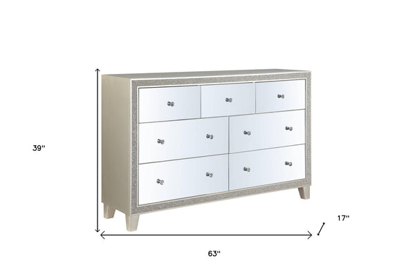 Homeroots 63" Champagne Solid And Manufactured Wood Mirrored Seven Drawer Triple Dresser  Solid And Manufactured Wood 486521
