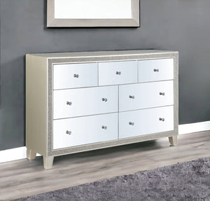Homeroots 63" Champagne Solid And Manufactured Wood Mirrored Seven Drawer Triple Dresser  Solid And Manufactured Wood 486521