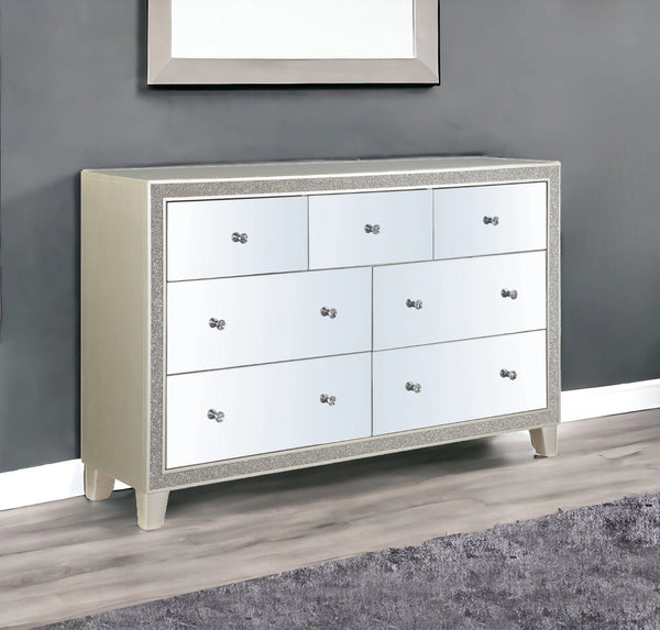 Homeroots 63" Champagne Solid And Manufactured Wood Mirrored Seven Drawer Triple Dresser  Solid And Manufactured Wood 486521