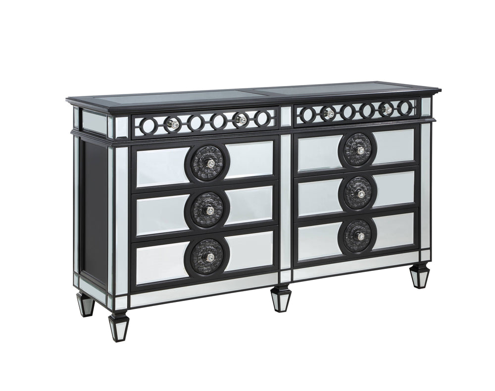 Homeroots 68" Black And Silver Solid And Manufactured Wood Mirrored Eight Drawer Double Dresser  Solid And Manufactured Wood 486522